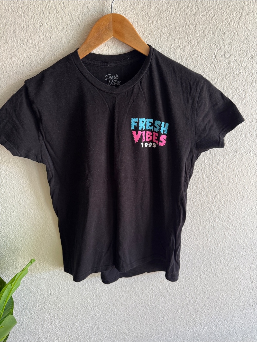 Youth Fresh Vibes 1995 Black Graphic Tee - Turquoise & Pink Logo
